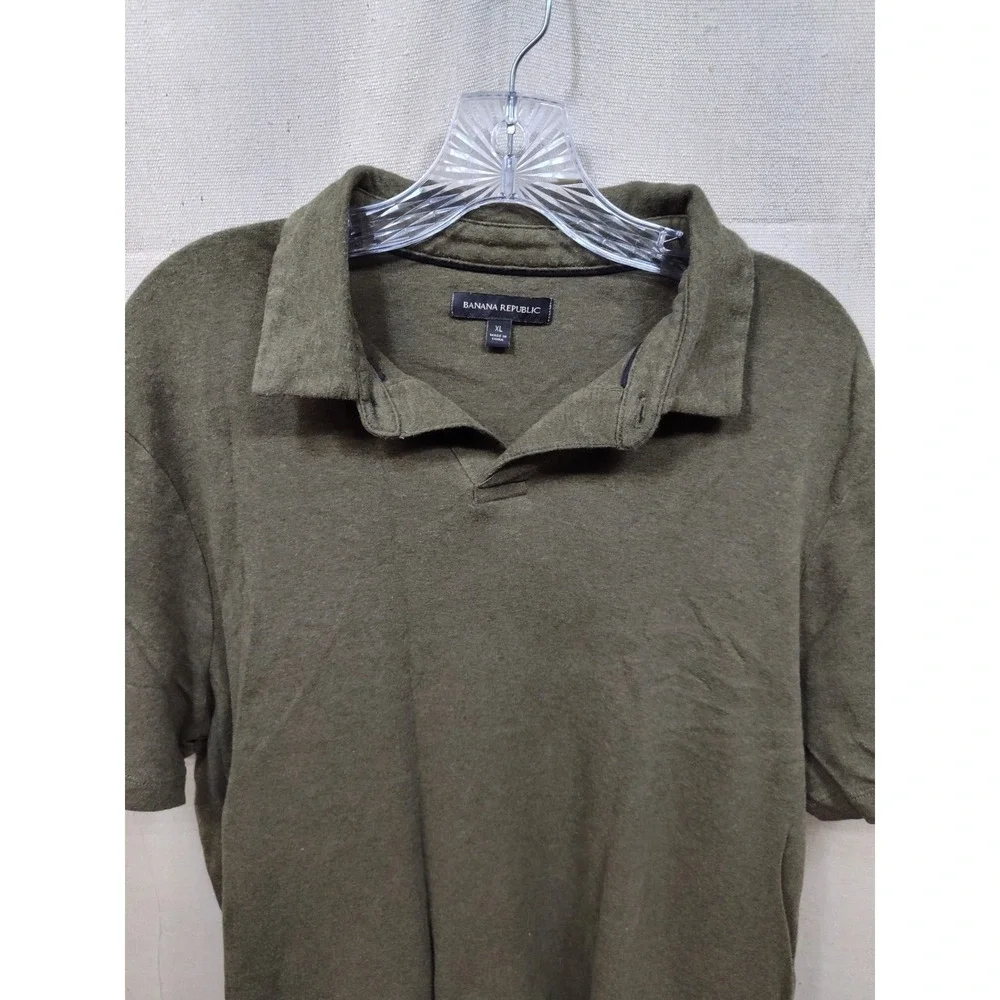 Banana Republic Men XL Olive Green Short Sleeve Polo Shirt Textured Casual VNeck